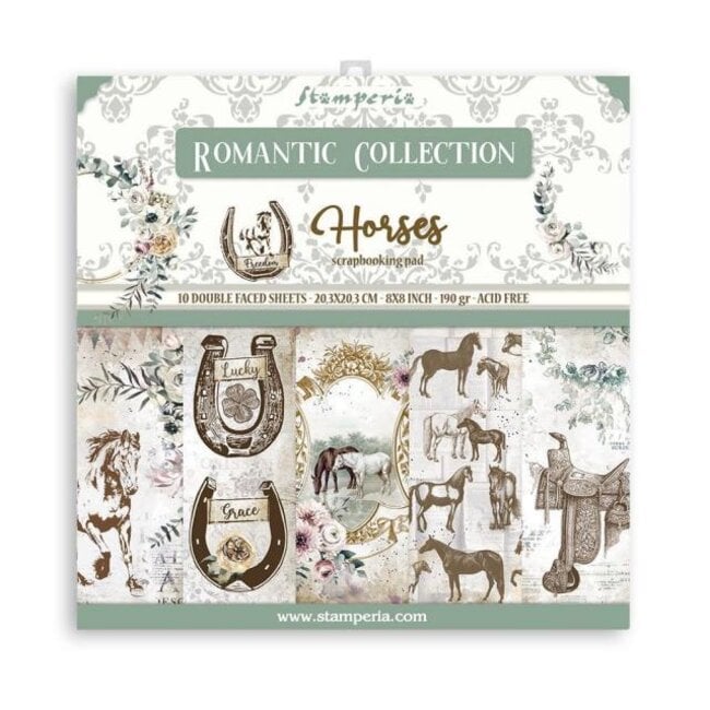 Stamperia Small Pad 10 sheets cm 20,3x20,3 (8"x8") Double Face Romantic Horses