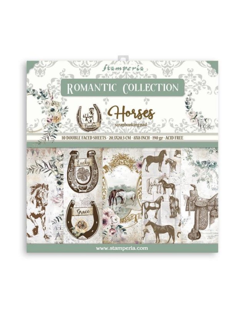 Stamperia Small Pad 10 sheets cm 20,3x20,3 (8"x8") Double Face Romantic Horses