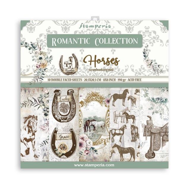 Stamperia Small Pad 10 sheets cm 20,3x20,3 (8"x8") Double Face Romantic Horses