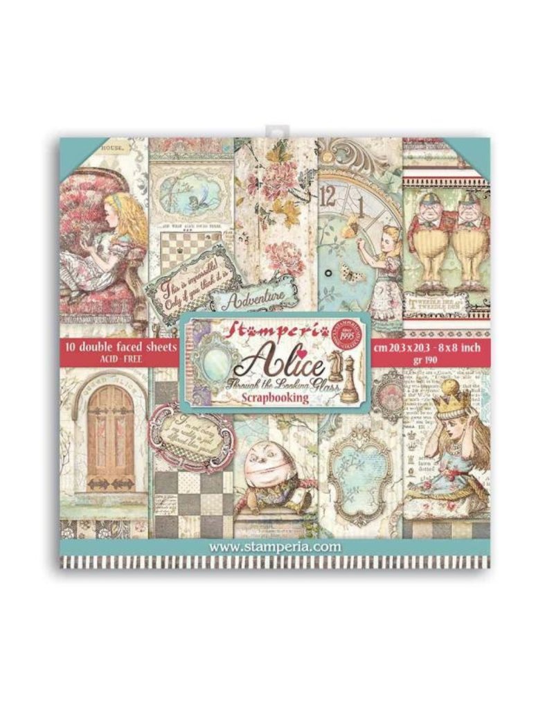 Stamperia Small Pad 10 sheets cm 20,3x20,3 (8"x8") Double Face Alice through the looking glass