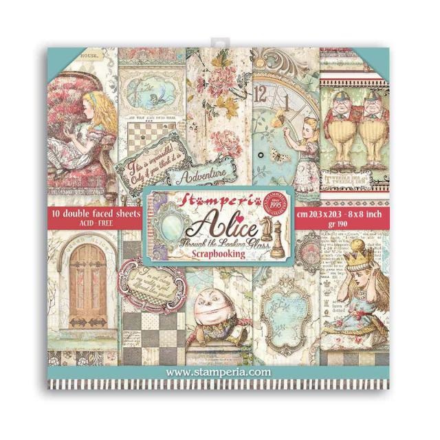 Stamperia Small Pad 10 sheets cm 20,3x20,3 (8"x8") Double Face Alice through the looking glass