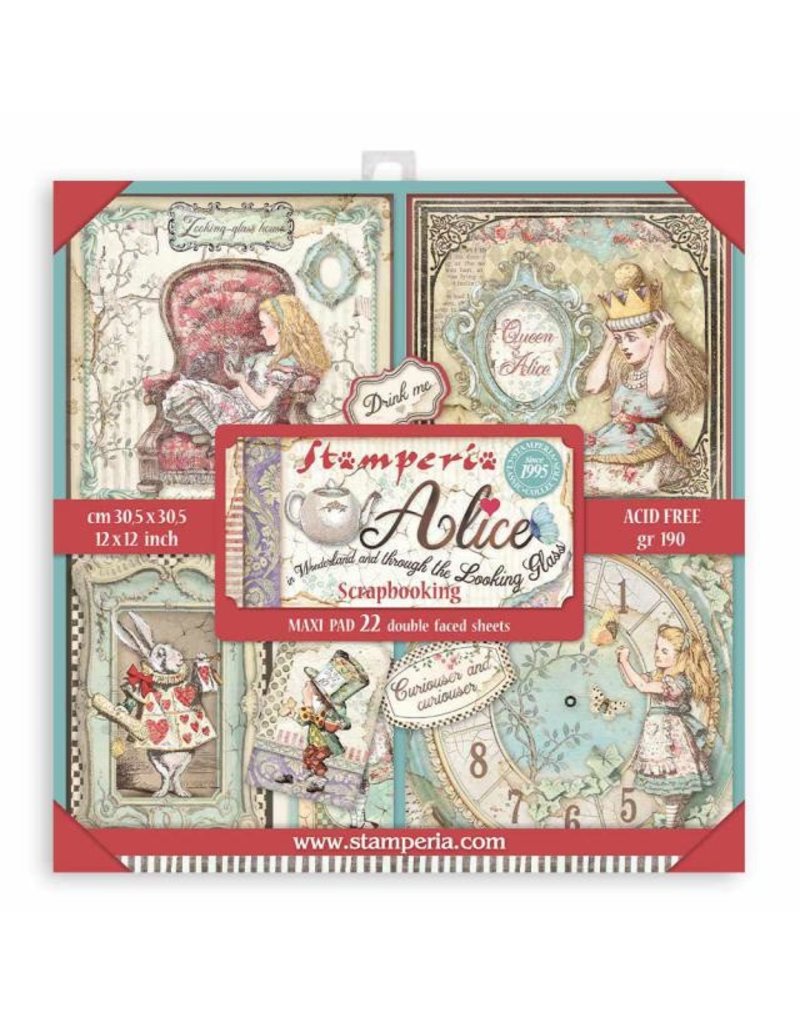 Stamperia Scrapbooking Pad 22 sheets - 30.5x30.5 (12"x12") - Double face Alice in Wonderland and through the