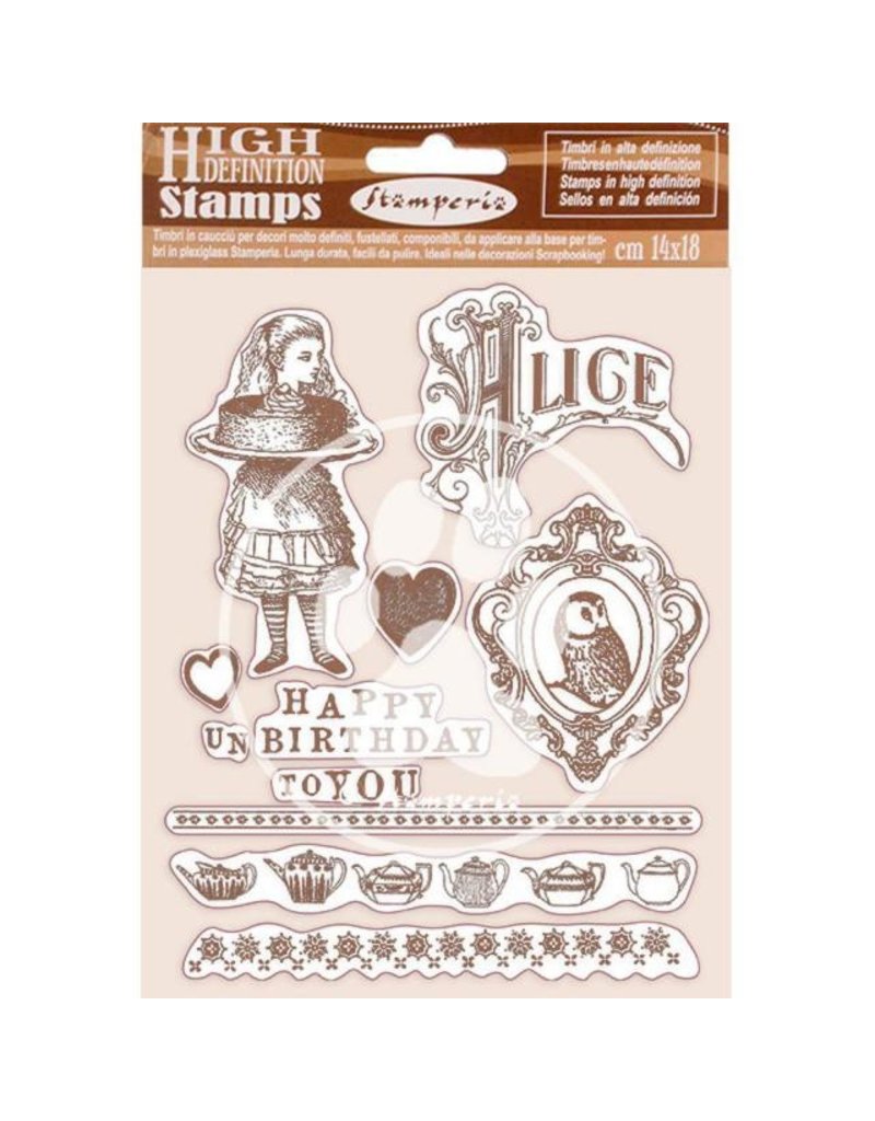 Stamperia HD Natural Rubber Stamp 14x18 cm - Happy Birthday Alice