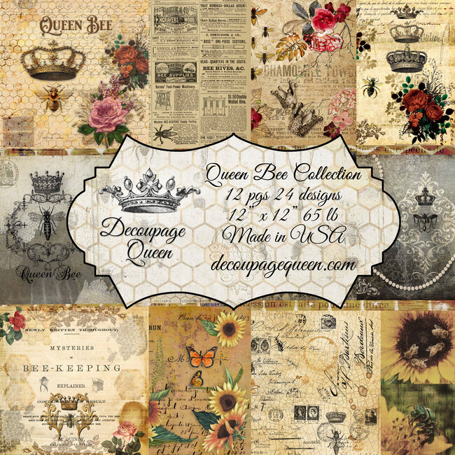 Decoupage Queen Queen Bee, Decoupage Queen scrapbook sets feature 24 designs,
