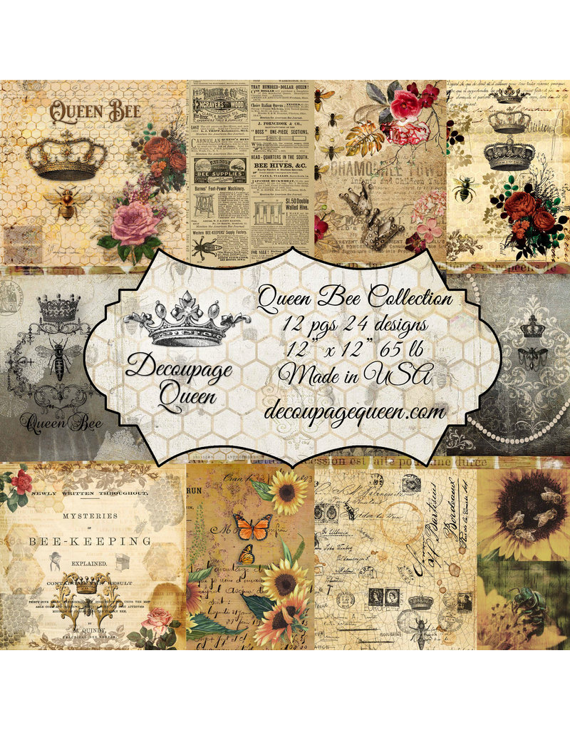 Decoupage Queen Queen Bee, Decoupage Queen scrapbook sets feature 24 designs,