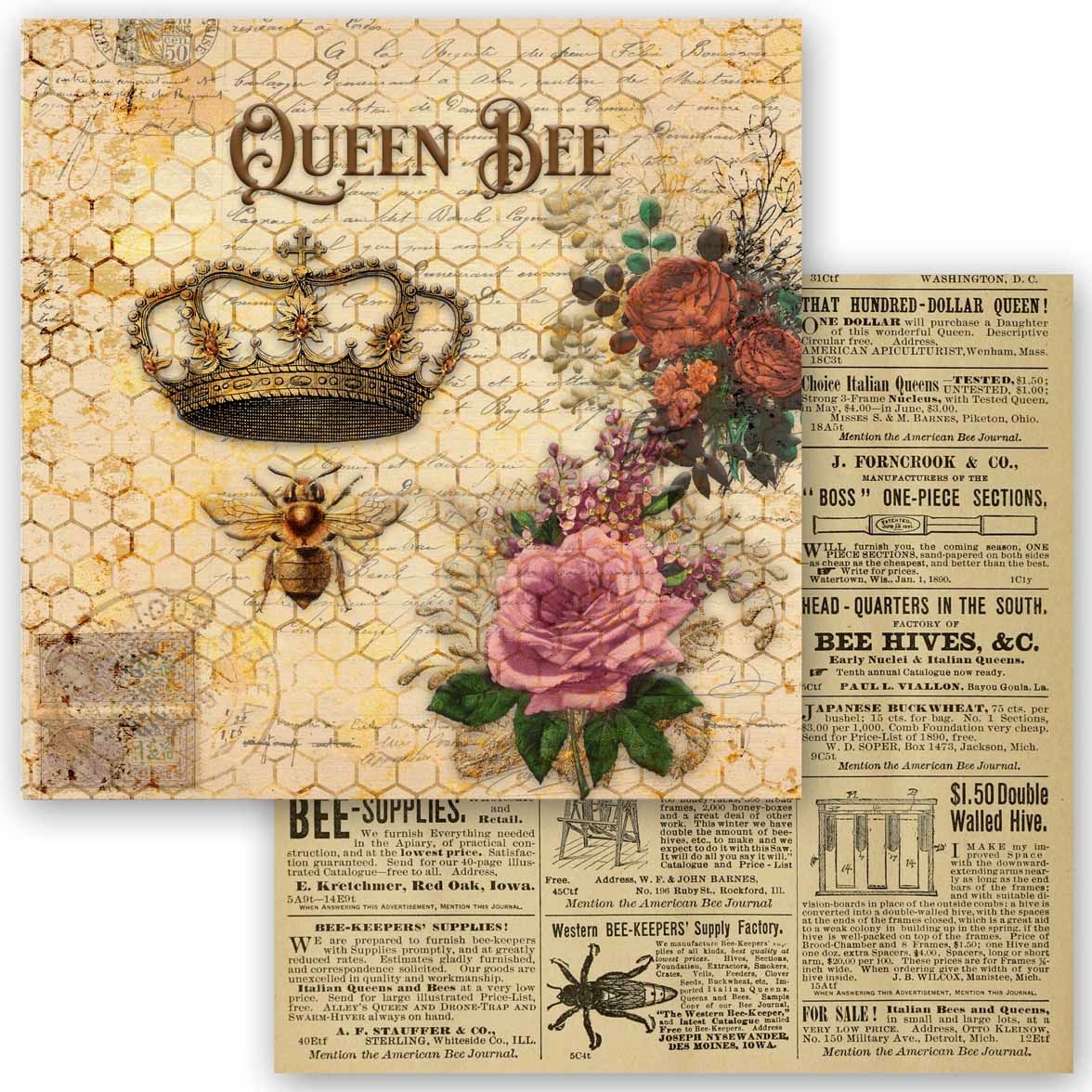 Decoupage Queen Queen Bee, Decoupage Queen scrapbook sets feature 24 designs,