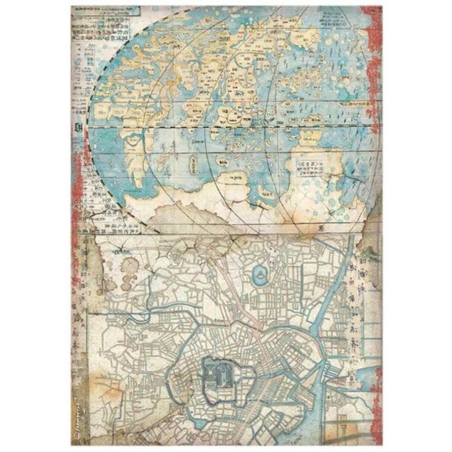 Stamperia A4 Rice paper packed - Sir Vagabond in Japan map