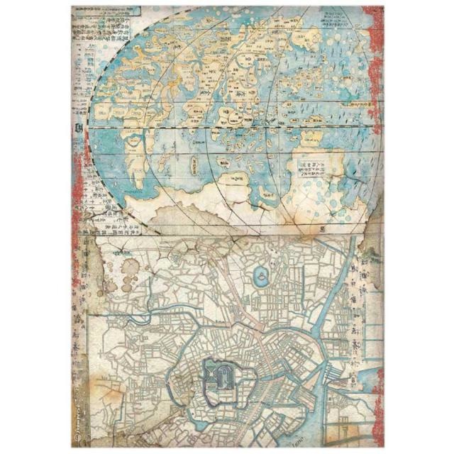 Stamperia A4 Rice paper packed - Sir Vagabond in Japan map