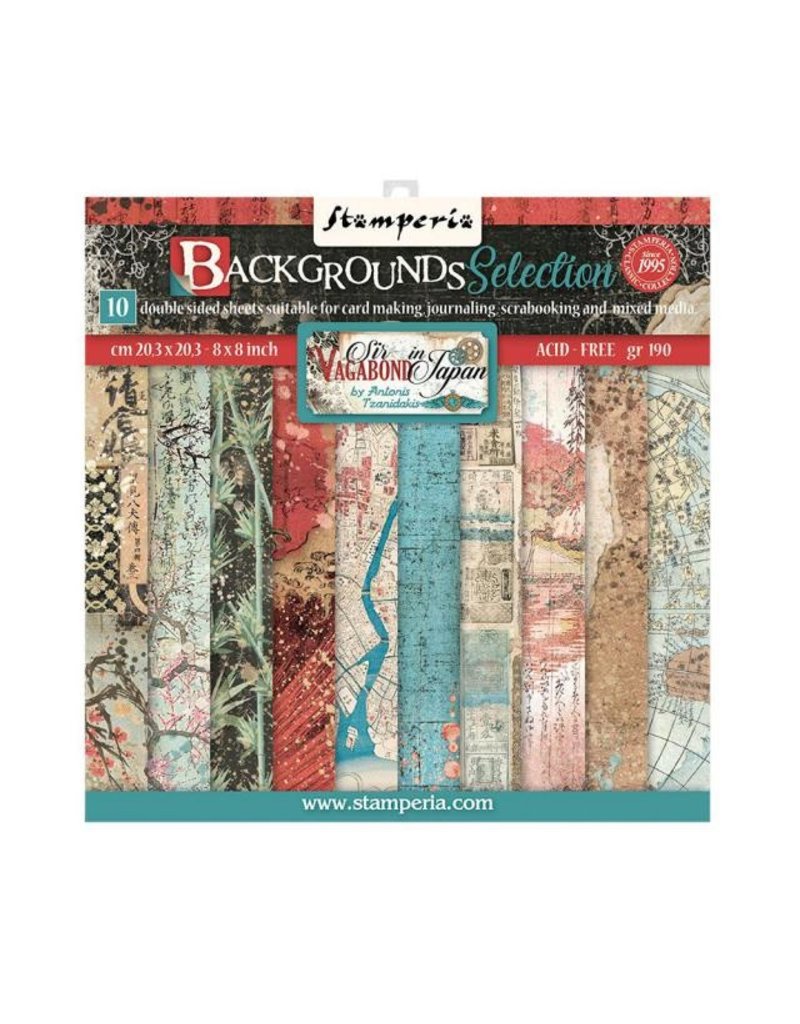 Stamperia Scrapbooking Small Pad 10 sheets cm 20,3X20,3 (8"X8") Backgrounds Selection - Sir Vagabond in Japan