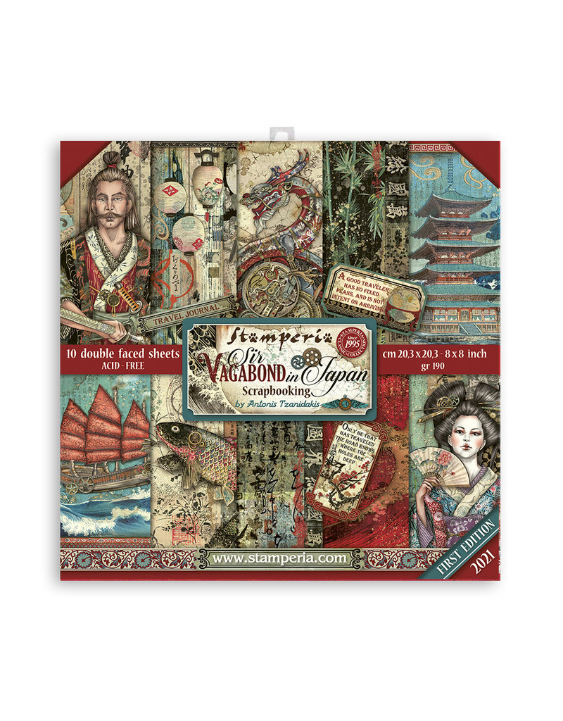 Stamperia Scrapbooking Small Pad 10 sheets cm 20,3X20,3 (8"X8") - Sir Vagabond in Japan