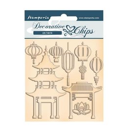 Stamperia Decorative chips cm 14x14 - Sir Vagabond in Japan pagoda and lamps