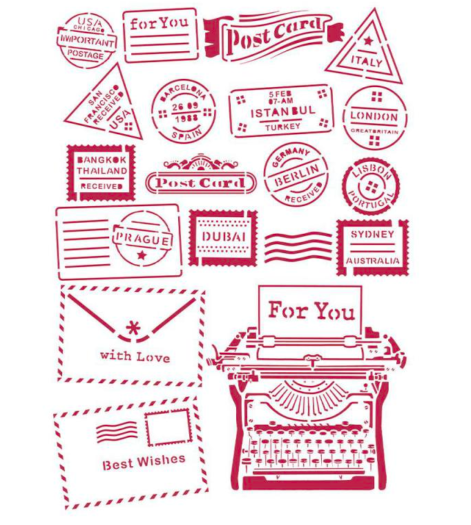 Stamperia Stencil G cm 21x29,7 - Romantic Christmas type writer