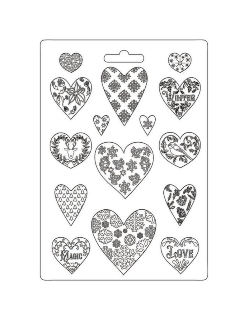 Stamperia Soft Mould A4 - Christmas Patchwork hearts