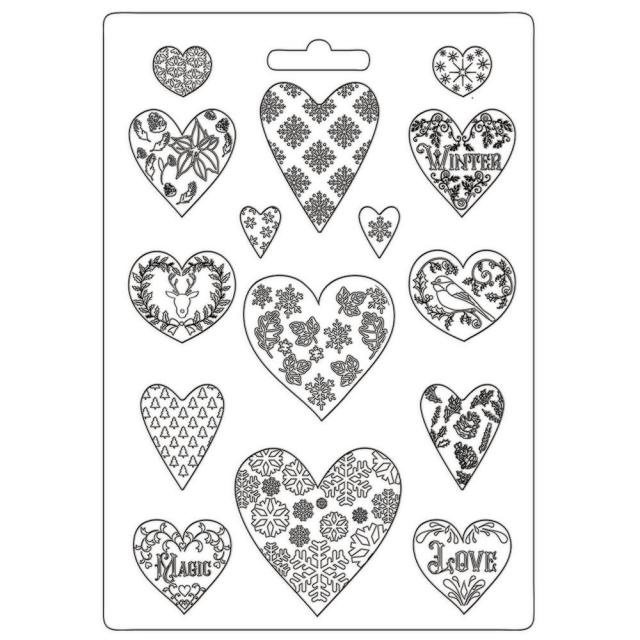 Stamperia Soft Mould A4 - Christmas Patchwork hearts