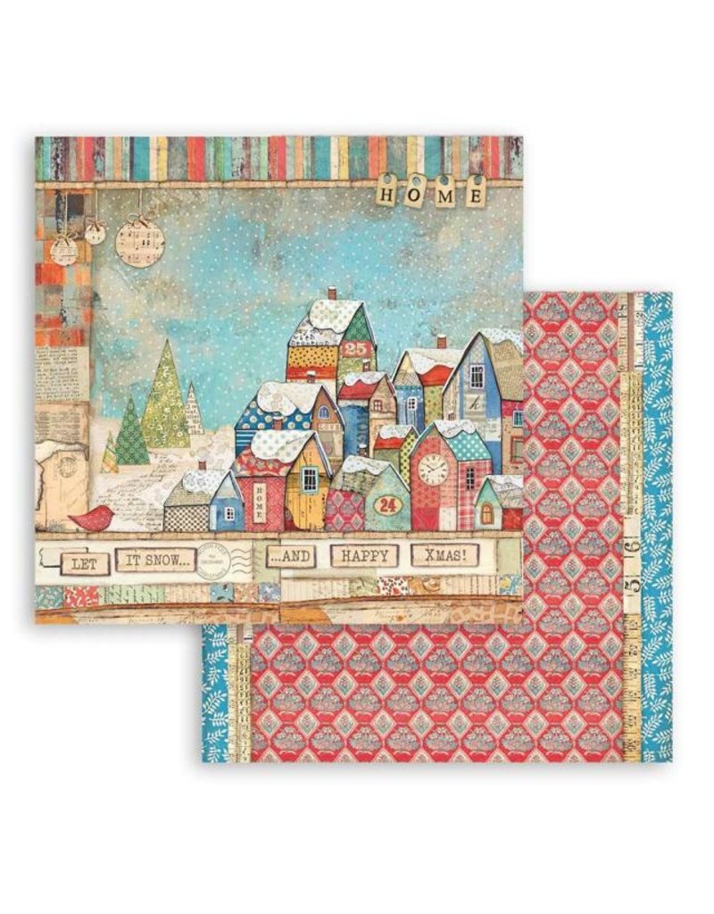 Stamperia Scrapbooking Double face sheet - Christmas Patchwork houses