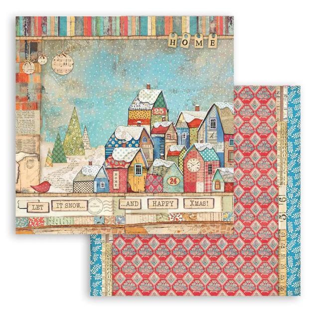 Stamperia Dubbelzijdig Scrapbook Papier - Christmas Patchwork houses