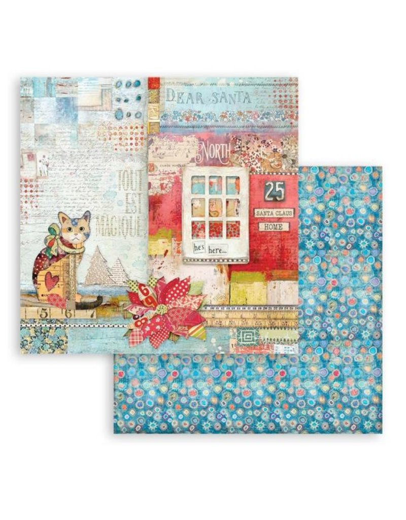 Stamperia Scrapbooking Double face sheet - Christmas Patchwork cat