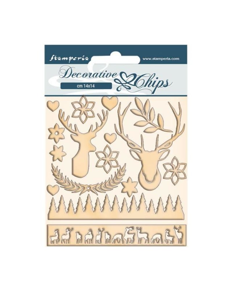 Stamperia Decorative chips cm 14x14 - Pink Christmas deer