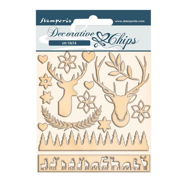Stamperia Decorative chips cm 14x14 - Pink Christmas deer