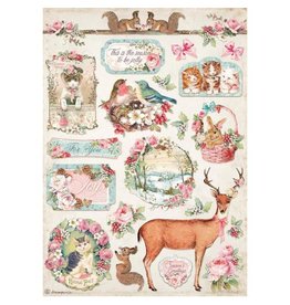 Stamperia A4 Rice paper packed - Pink Christmas deer