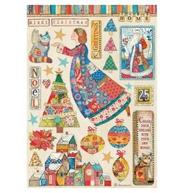 Stamperia A4 Rice paper packed - Christmas Patchwork elements