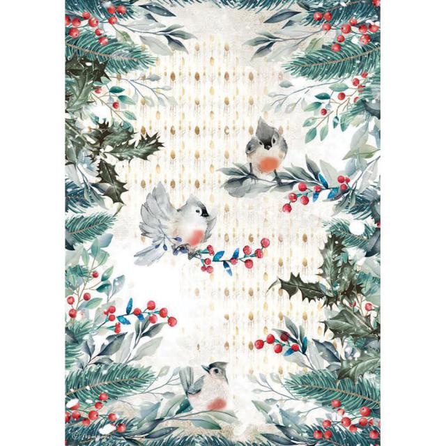 Stamperia A4 Rice paper packed - Romantic Christmas birds