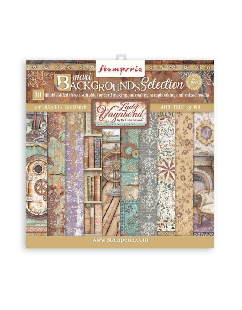 Stamperia Scrapbooking Pad 10 sheets cm 30,5x30,5 (12"x12") Maxi Background selection - Lady Vagabond Lifesty