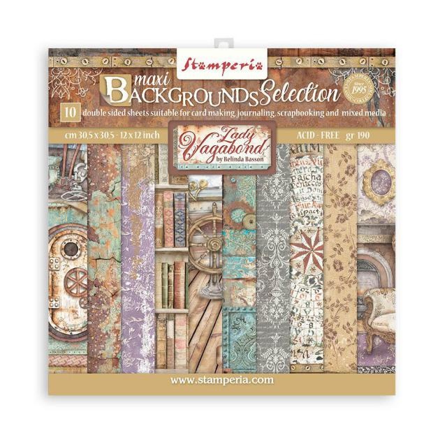 Stamperia Scrapbooking Pad 10 sheets cm 30,5x30,5 (12"x12") Maxi Background selection - Lady Vagabond Lifesty