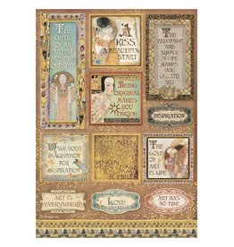 Stamperia A4 Rice paper packed - Klimt quotes and labels