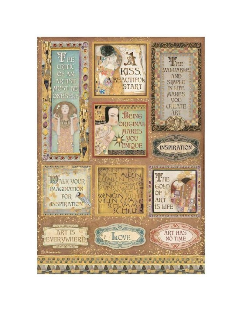 Stamperia A4 Rice paper packed - Klimt quotes and labels