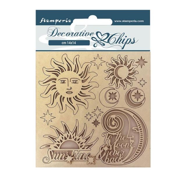 Stamperia Decorative chips cm 14x14 - Alchemy sun and moon