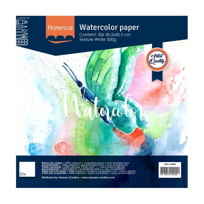 Florence • Aquarelpapier texture 30,5x30,5cm 300g White 50pcs