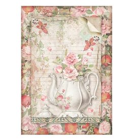 Stamperia A4 Rice paper packed - Casa Granada teapot with flowers