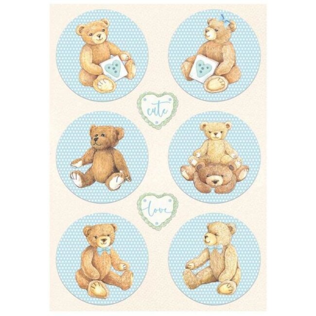 Stamperia A4 Rice paper packed - DayDream rounds bear blue
