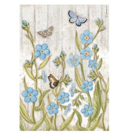 Stamperia A4 Rice paper packed - Romantic Garden House blue flowers and butterfly