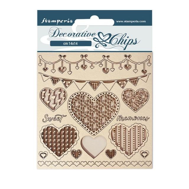 Stamperia Decorative chips cm 14x14 - DayDream hearts
