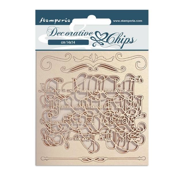 Stamperia Decorative chips cm 14x14 - Romantic Garden House calligraphy