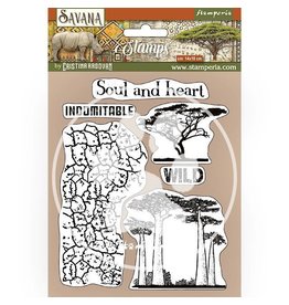 Stamperia HD Natural Rubber Stamp cm 14x18 - Savana crackle and tree