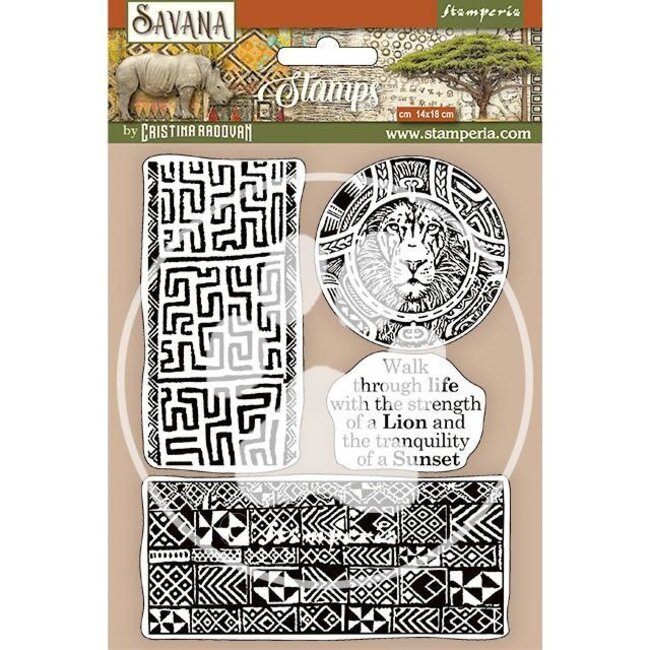 Stamperia HD Natural Rubber Stamp cm 14x18 - Savana etnical borders