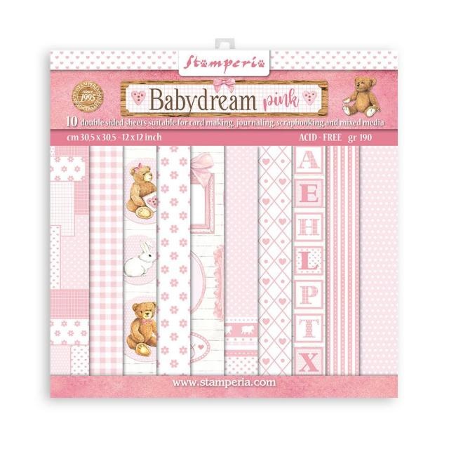 Stamperia Scrapbooking Pad 10 sheets cm 30,5x30,5 (12"x12") - BabyDream Pink