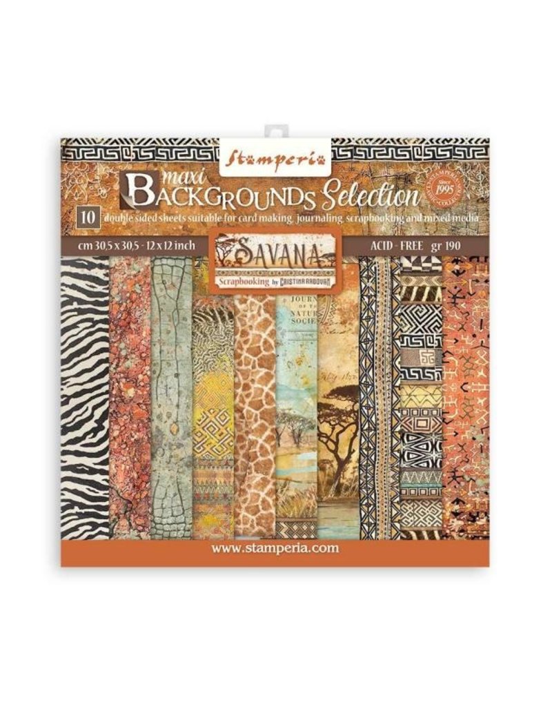 Stamperia Scrapbooking Pad 10 sheets cm 30,5x30,5 (12"x12") Maxi Background selection - Savana