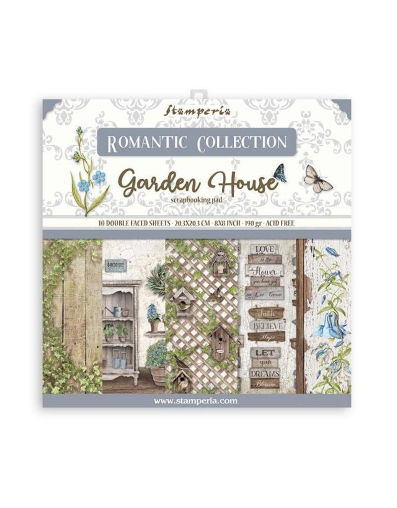 Stamperia Scrapbooking Small Pad 10 sheets cm 20,3X20,3 (8"X8") - Romantic Garden House