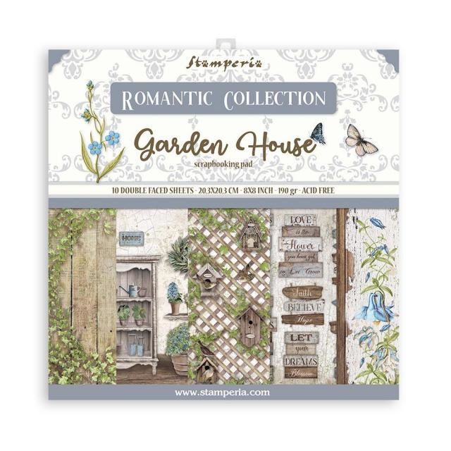 Stamperia Scrapbooking Small Pad 10 sheets cm 20,3X20,3 (8"X8") - Romantic Garden House