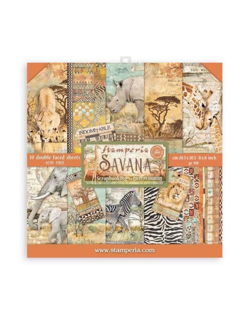 Stamperia Scrapbooking Small Pad 10 sheets cm 20,3X20,3 (8"X8") - Savana