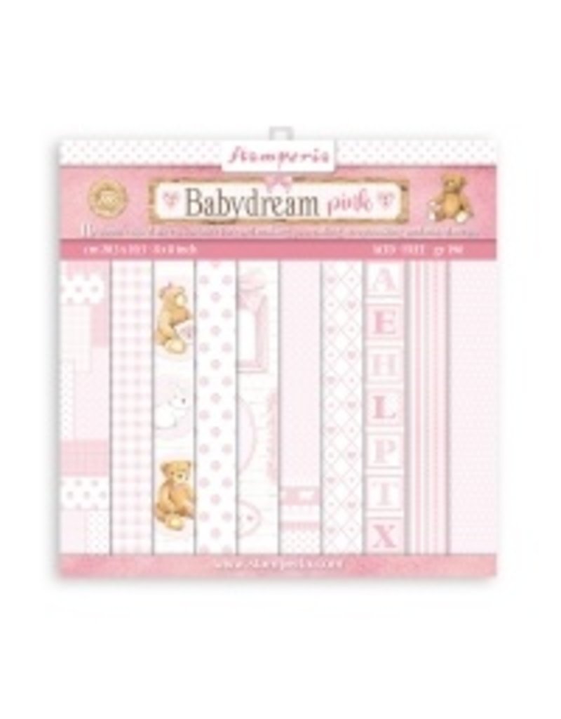 Stamperia Scrapbooking Small Pad 10 sheets cm 20,3X20,3 (8"X8") Backgrounds Selection - BabyDream Pink