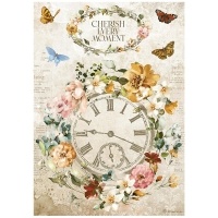 Stamperia A4 Rice paper packed - Garden of Promises cherish every moment clock