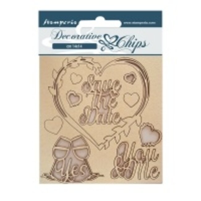 Stamperia Decorative chips cm 14x14 - You and me Save the date