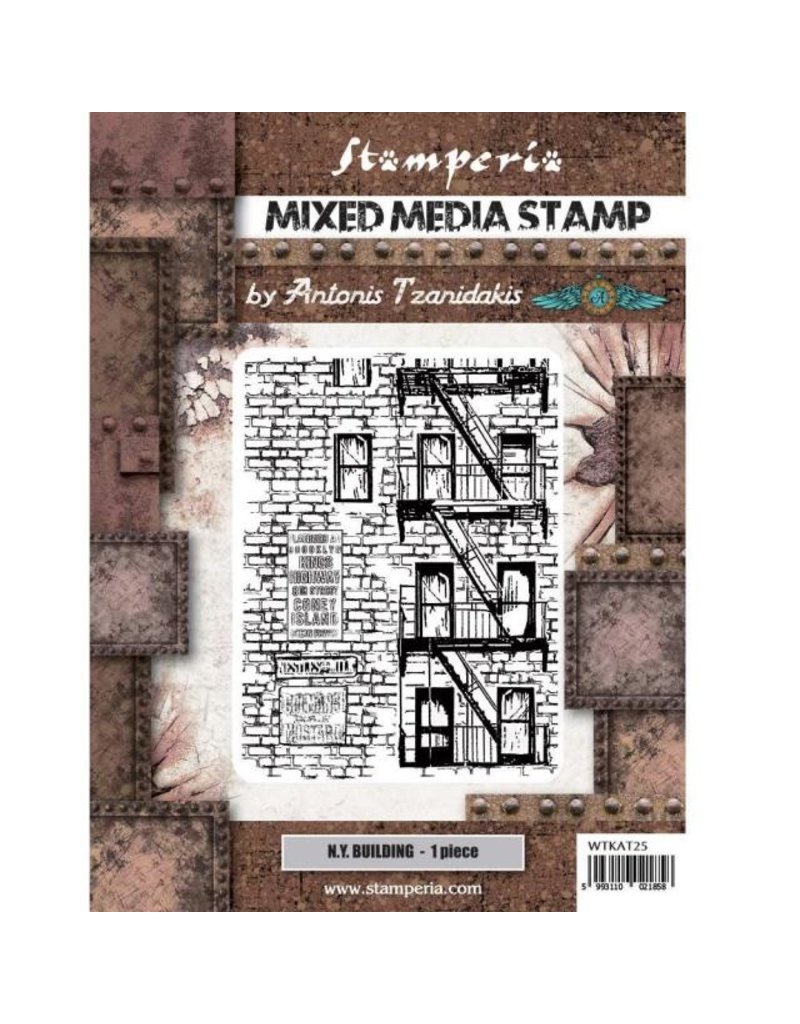 Stamperia Mixed Media Stamp cm 15x20 - Sir Vagabond Aviator New York building