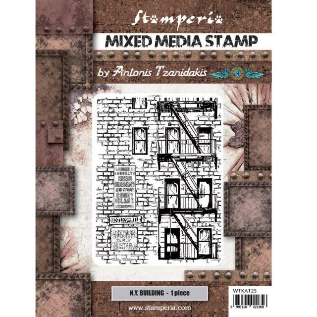 Stamperia Mixed Media Stamp cm 15x20 - Sir Vagabond Aviator New York building