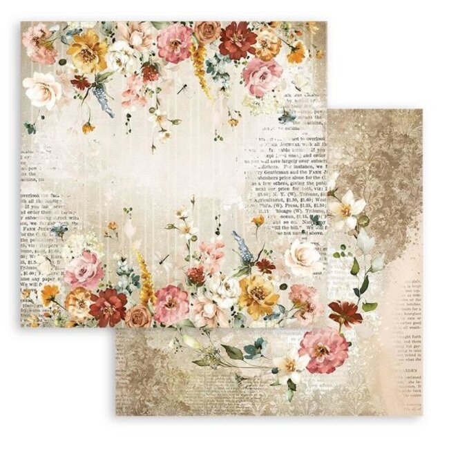 Stamperia Dubbelzijdig Scrapbook Papier - Garden of Promises flowers and newspaper